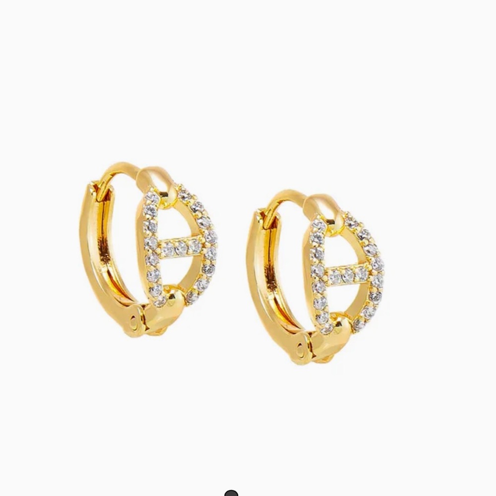 14k Gold Plated CV Huggie Mariner Hoop Earrings by Adina Eden